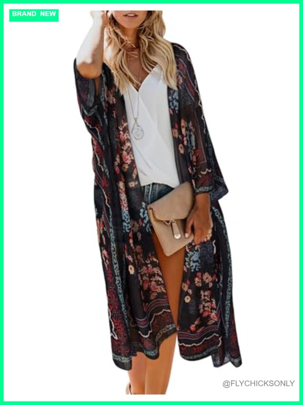 Women's Floral Chiffon Kimono Cardigan Swimwear Cover Up Boho Lightweight